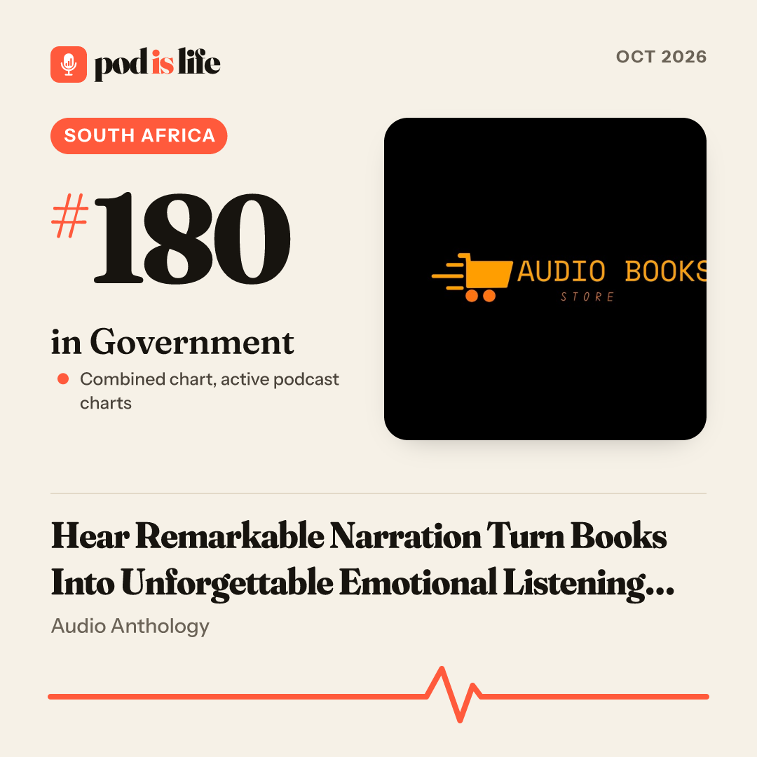 Share card: #180 in Government, South Africa across the active podcast charts