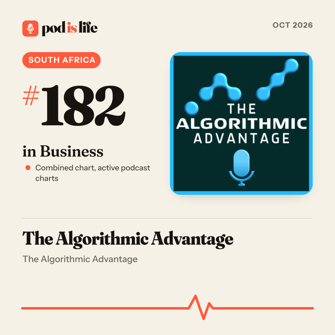 Share card: #182 in Business, South Africa across the active podcast charts